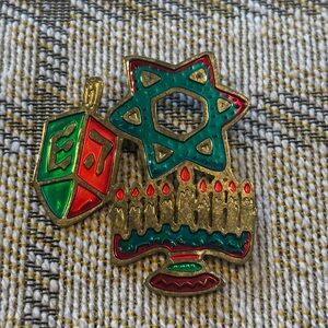 Hanukkah brooch / pin Menorah Dreidel Star